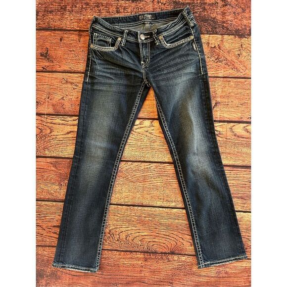 Silvers Berkley Flap Jeans EUC Button Pockets Dark‎ Denim - Picture 1 of 16